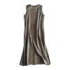 A grey sleeveless dress for women, a simple and elegant solid-color long dress that is slimming and form-fitting in summer Item Picture